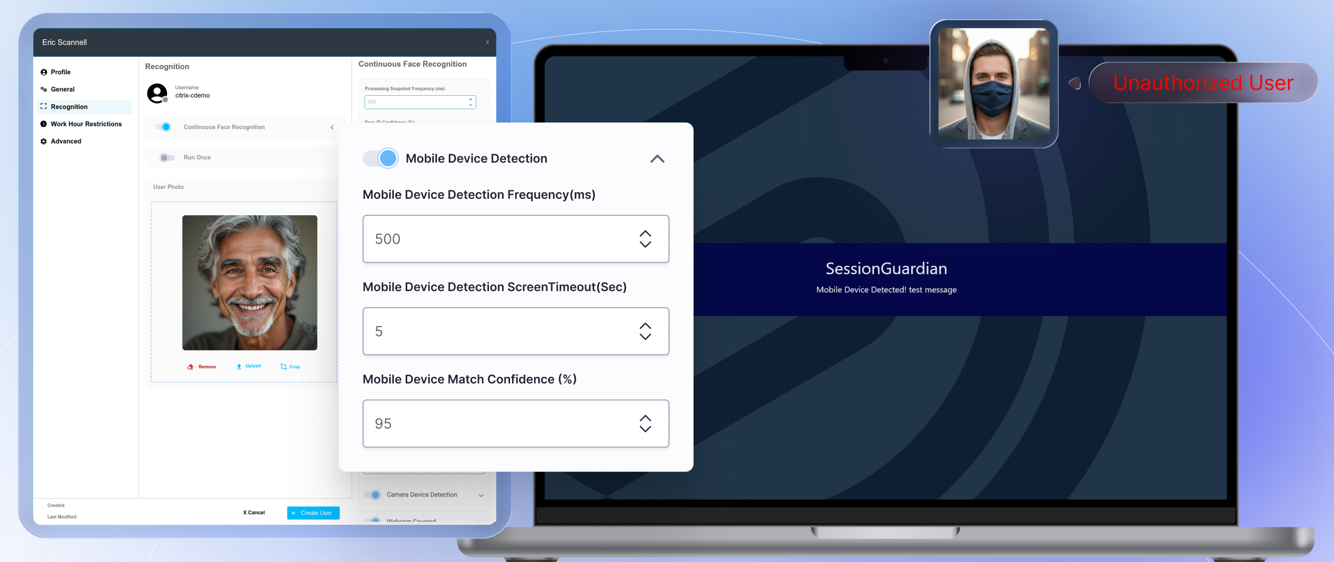 Presence Authority mobile device detection settings blocking screen capture from unauthorized devices
